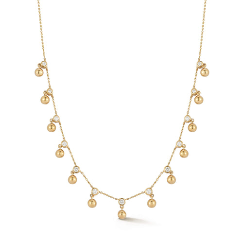 Yellow Gold-1^Diamond Station Necklaces: Poppy Rae Bezel Poppy Station Necklace in Yellow Gold