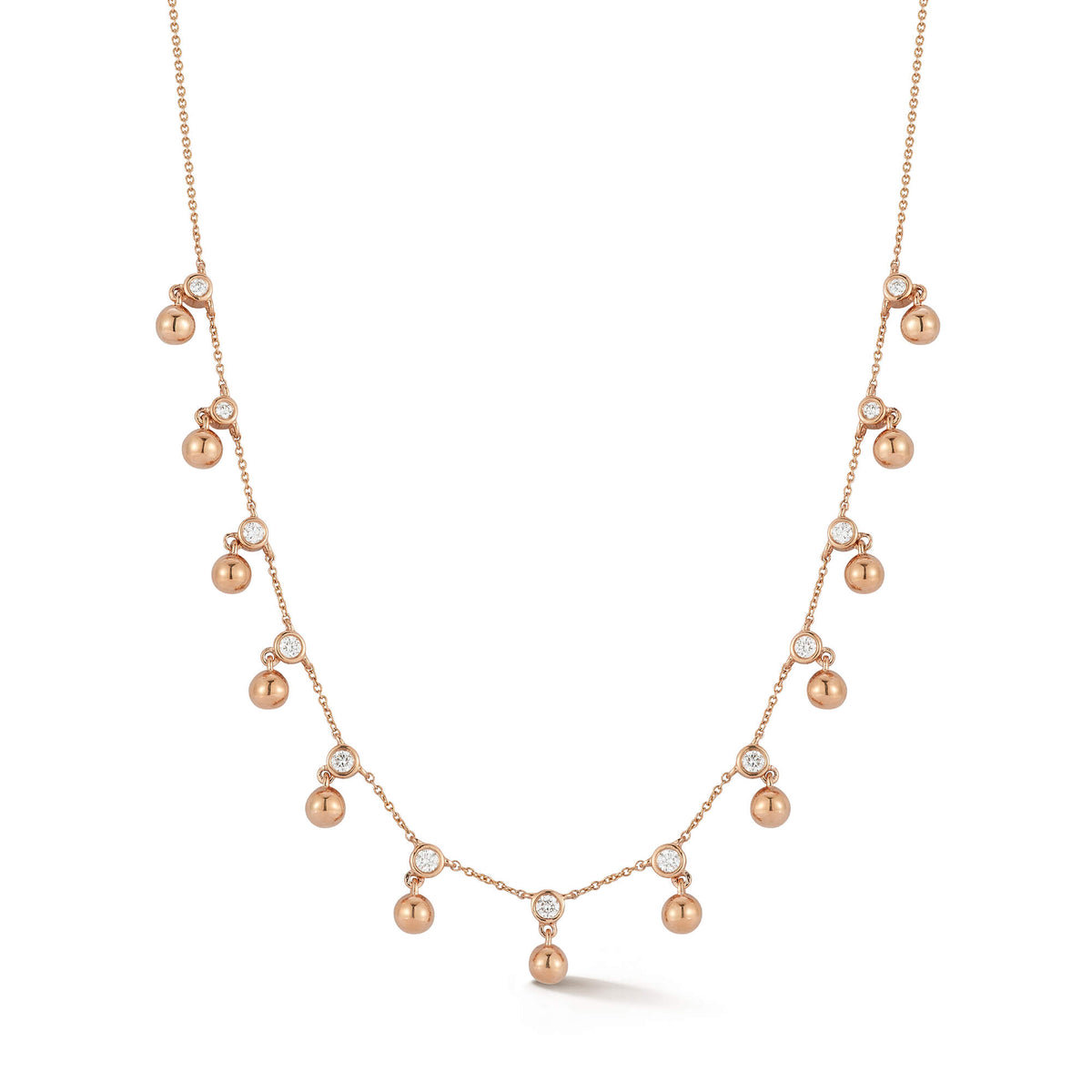 Rose Gold-1^Diamond Station Necklaces: Poppy Rae Bezel Poppy Station Necklace in Rose Gold