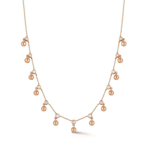 Rose Gold-1^Diamond Station Necklaces: Poppy Rae Bezel Poppy Station Necklace in Rose Gold
