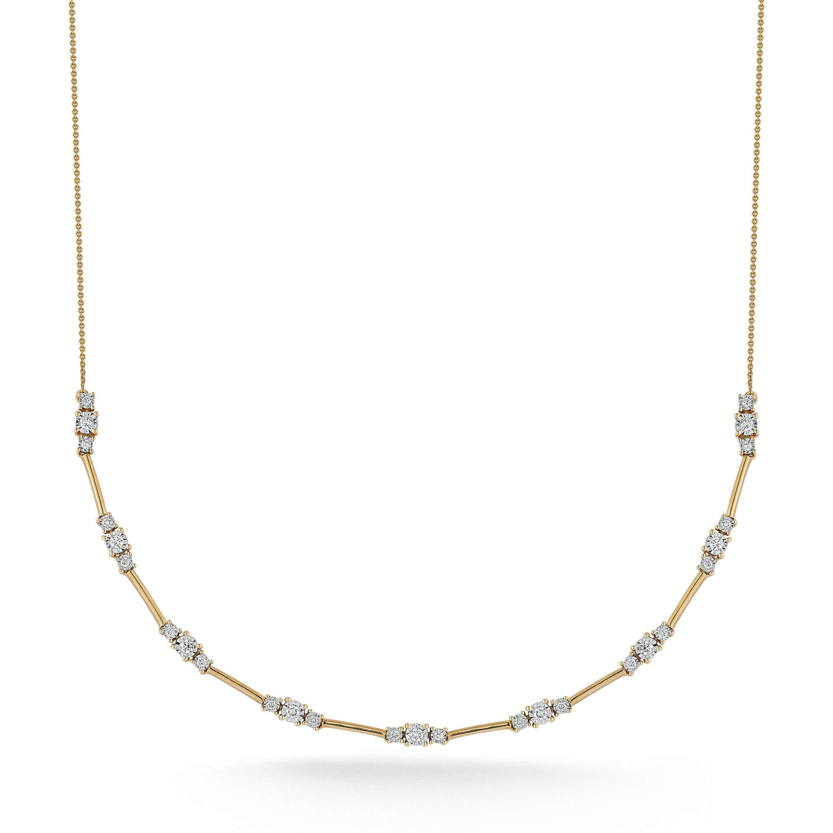 Yellow Gold-1^Diamond Tennis Necklaces: Ava Bea Trio Interval Tennis Necklace in Yellow Gold