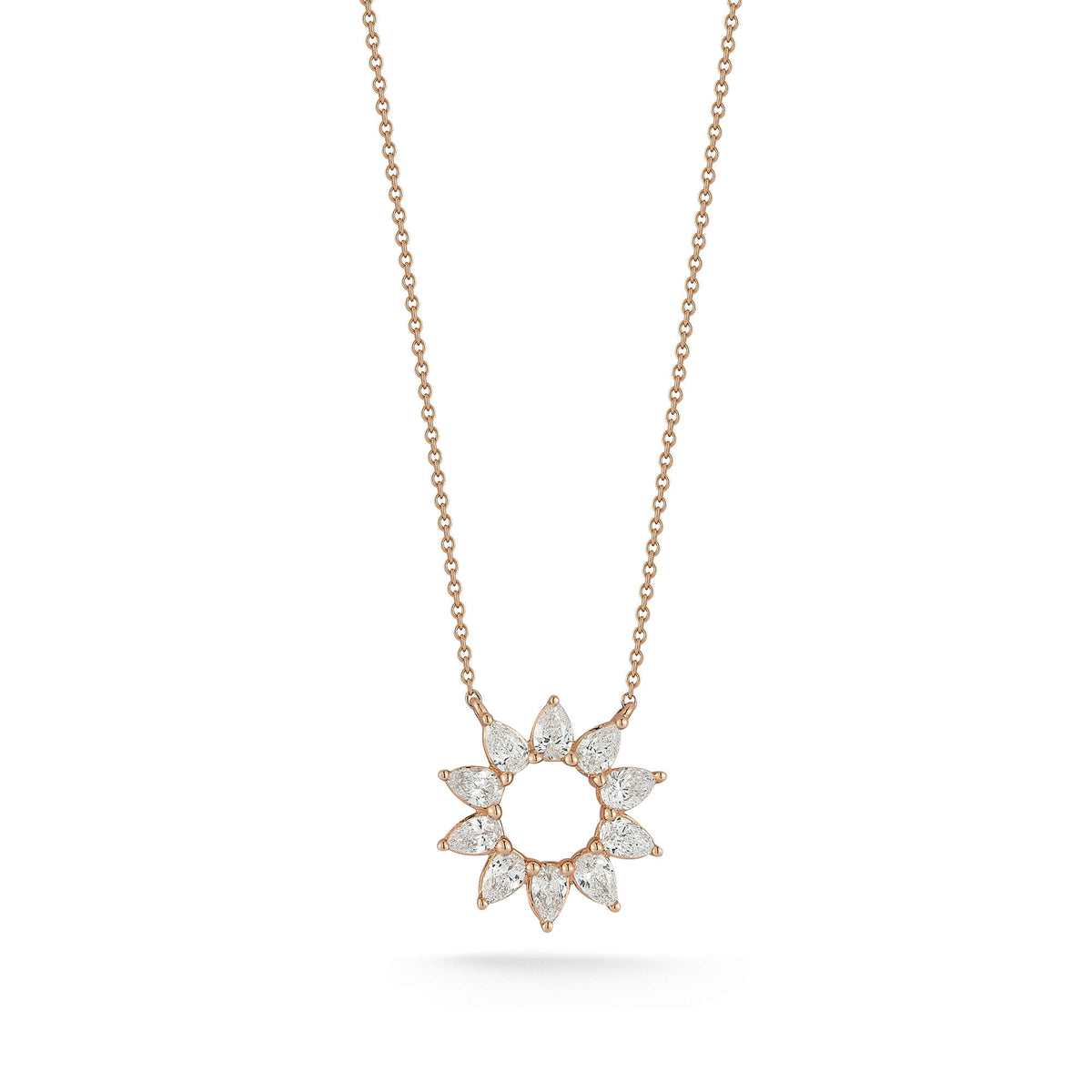 Rose Gold-1^Diamond Pendant Necklaces: Taylor Elaine Pear Flower Necklace in Rose Gold