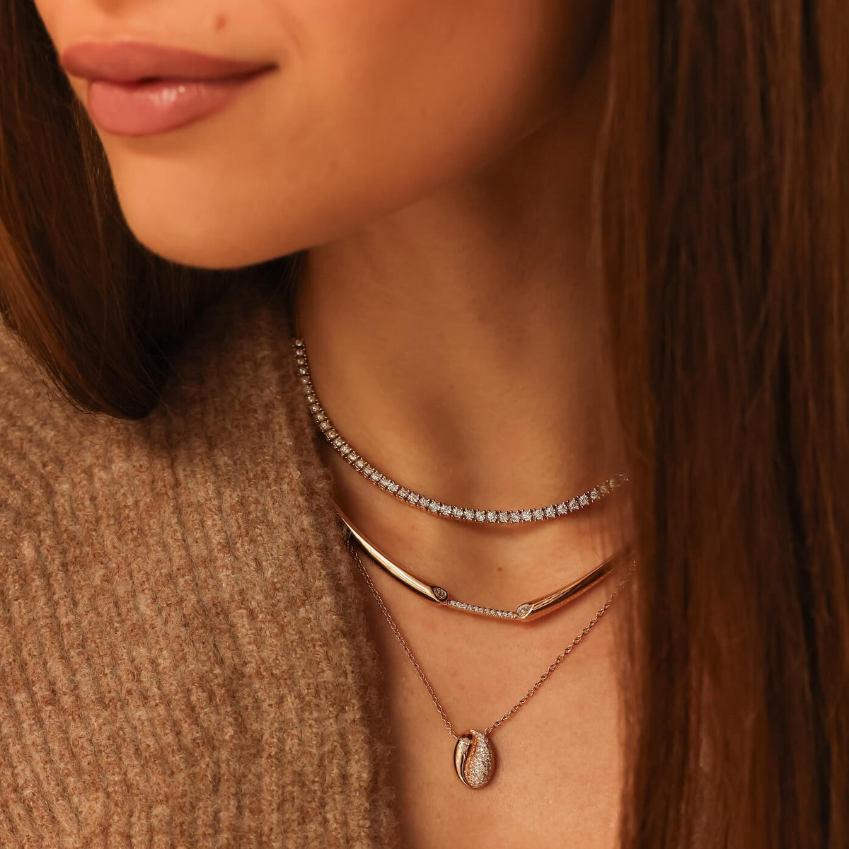 Yellow Gold-2^Diamond Pendant Necklaces: Taylor Elaine Pavé Oval Necklace in Yellow Gold