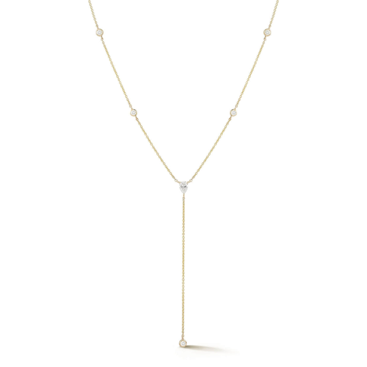 Yellow Gold-1^Designer Diamond Necklaces: Taylor Elaine Bezel and Pear Diamond Lariat Necklace in Yellow Gold