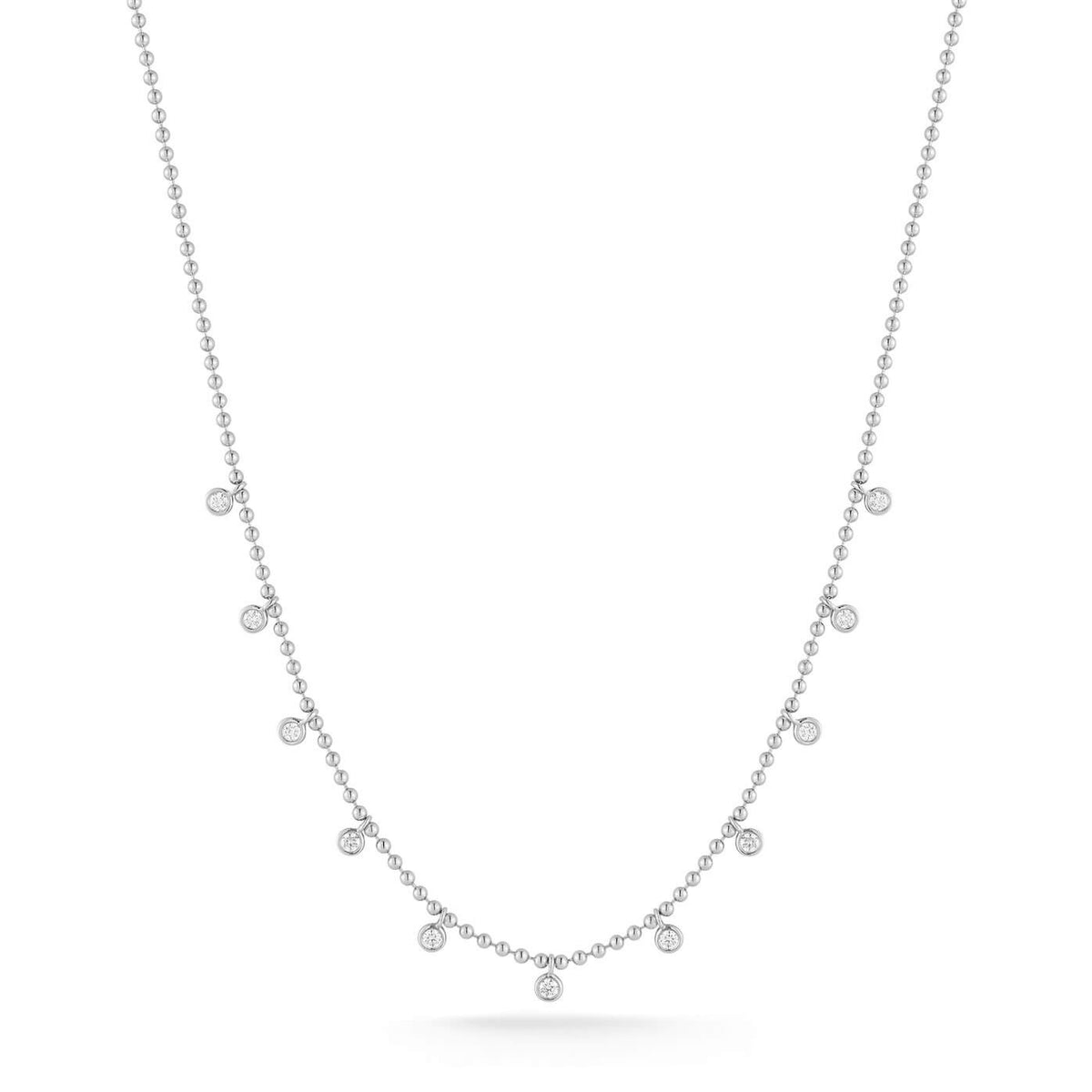 White Gold-1^Gold Designer Necklaces: Lulu Jack Bead Chain Station Necklace in White Gold