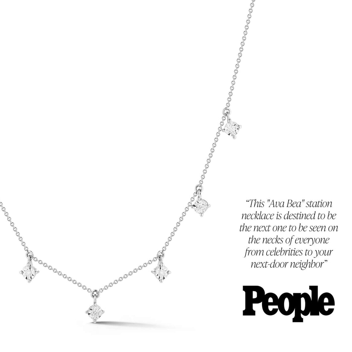 Yellow Gold-5^Diamond Station Necklaces: Ava Bea Station Necklace in Yellow Gold