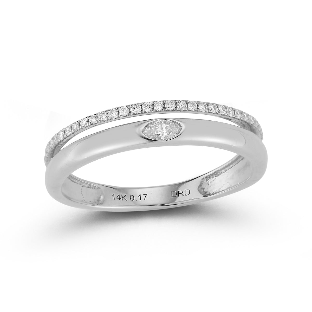 White Gold-1^Diamond Stacking Rings: Alexa Jordyn Marquise Inlay Double Row Ring in White Gold
