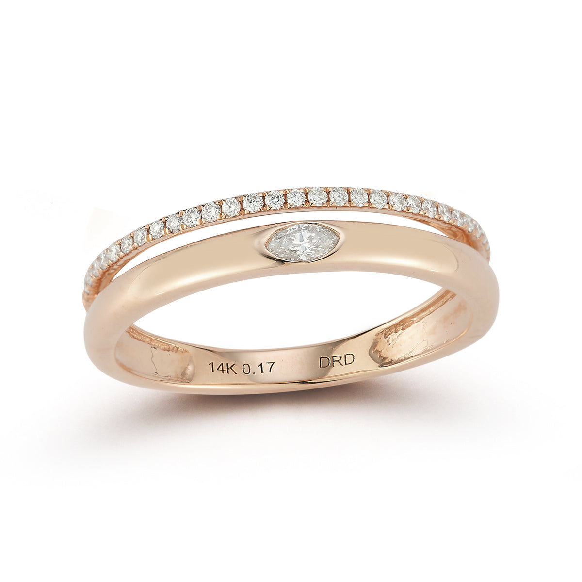 Rose Gold-1^Diamond Stacking Rings: Alexa Jordyn Marquise Inlay Double Row Ring in Rose Gold