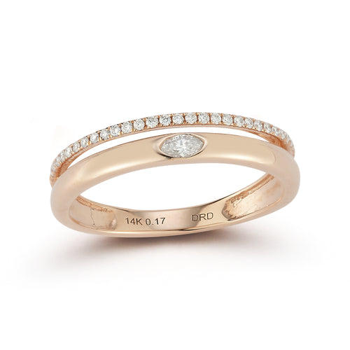 Rose Gold-1^Diamond Stacking Rings: Alexa Jordyn Marquise Inlay Double Row Ring in Rose Gold
