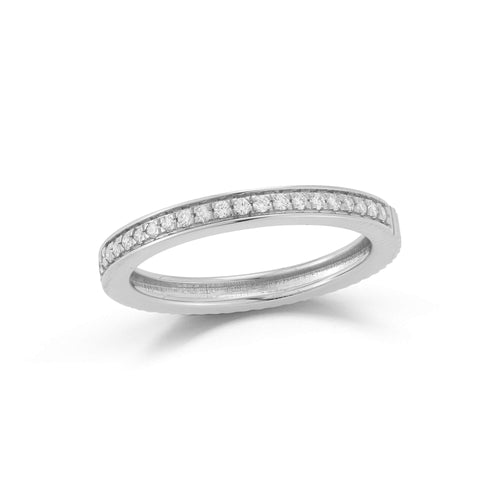 White Gold-1^Diamond Stacking Rings: Teddi Paige Half Fluted and Half Diamond Ring in White Gold
