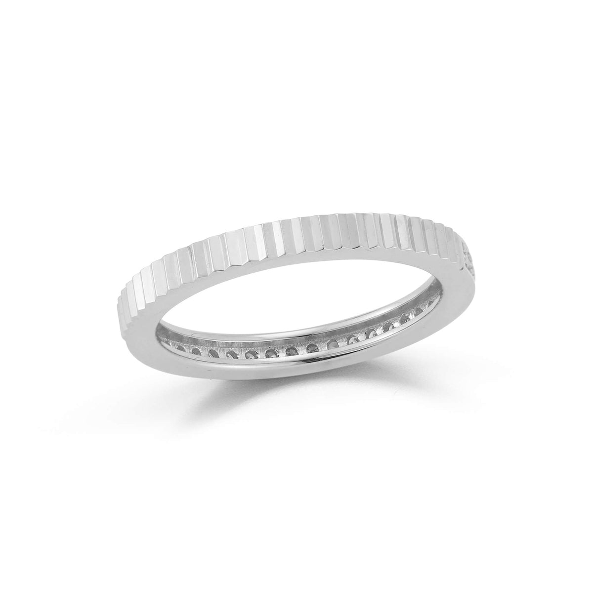 White Gold-3^Diamond Stacking Rings: Teddi Paige Half Fluted and Half Diamond Ring in White Gold