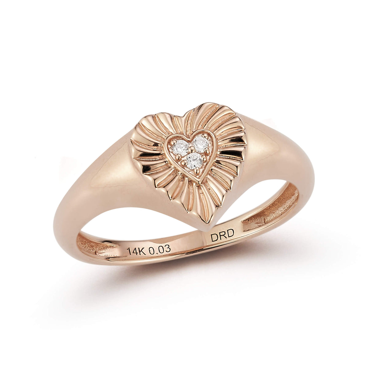 Rose Gold-1^Diamond Signet Rings: Zoe Louise Heart Ring in Rose Gold