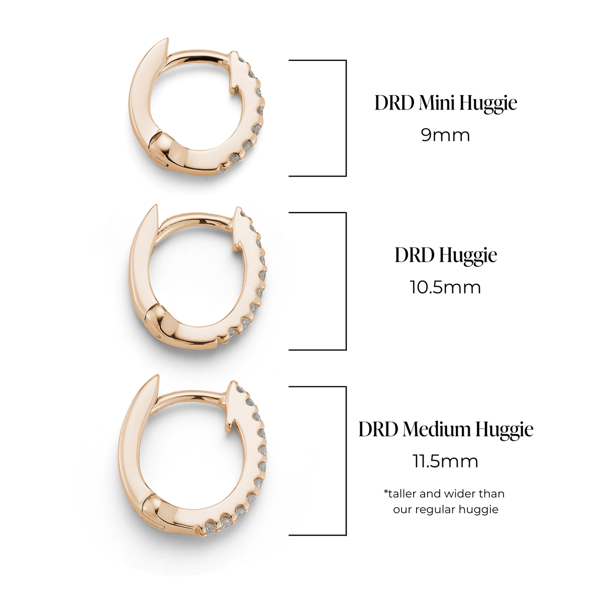 Rose Gold-3^Diamond Huggie Earrings: DRD Single Huggie in Rose Gold