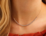 Woman wearing Diamond Bezel Set Tennis Necklace