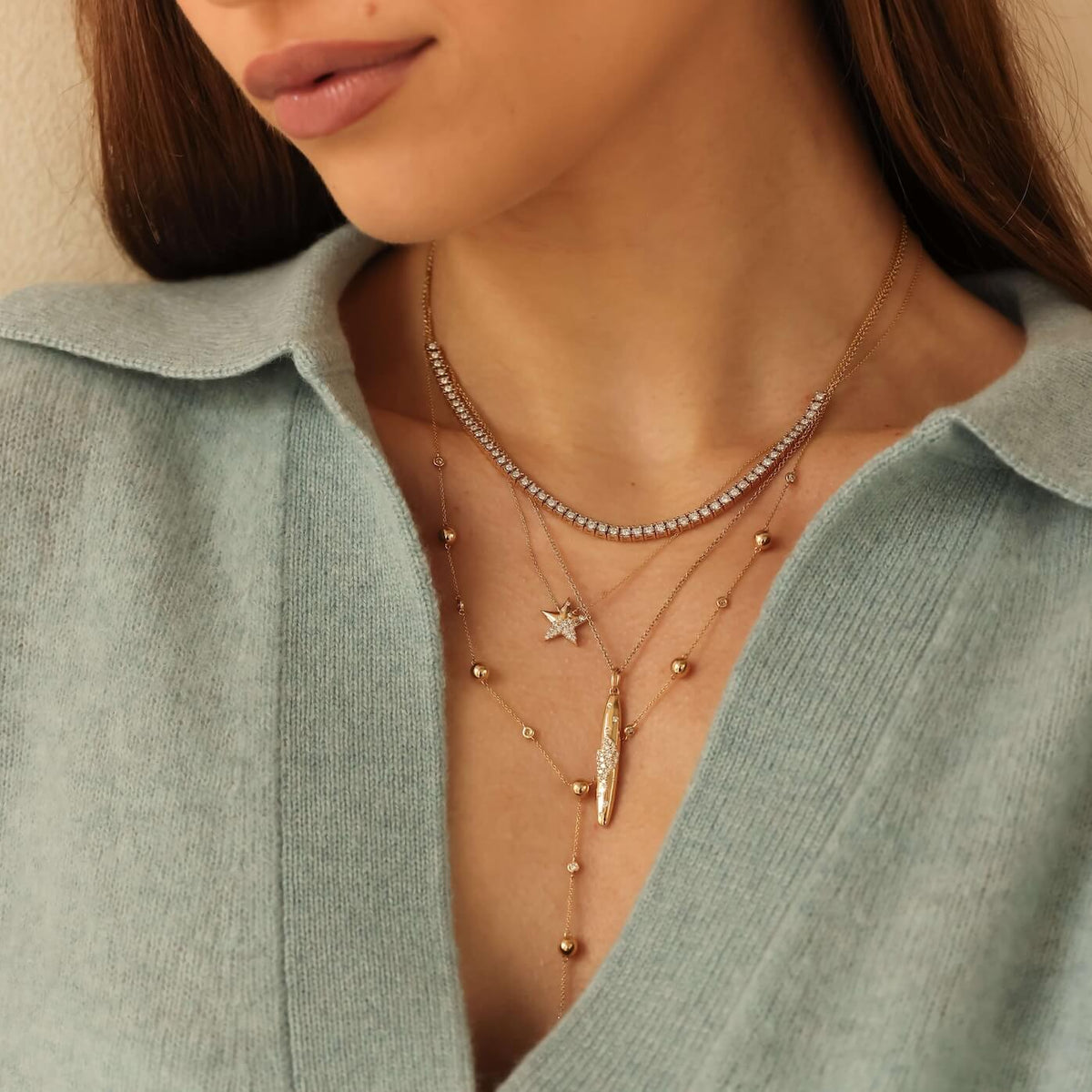 Yellow Gold-2^Designer Diamond Necklaces: Cynthia Rose Star Necklace in Yellow Gold