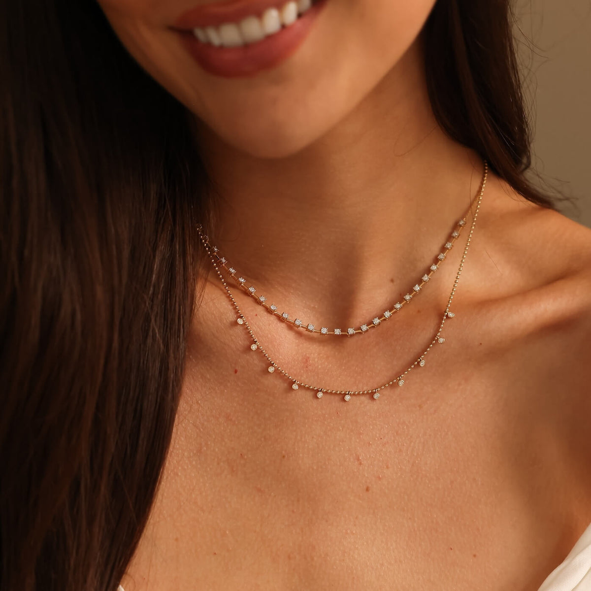 Yellow Gold-2^Gold Designer Necklaces: Lulu Jack Bead Chain Station Necklace in Yellow Gold
