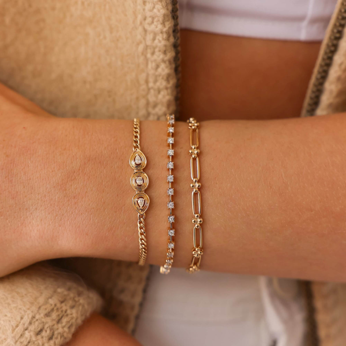 White Gold^2-Gold Designer Bracelets: Nana Bernice Cuban Chain Bracelet in White Gold