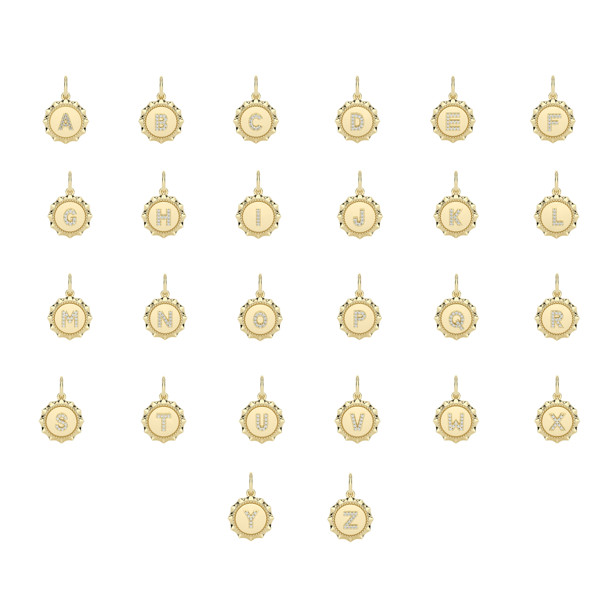 White Gold-5^Designer Diamond Necklaces: Reese Brooklyn Scalloped Initial Charm in White Gold