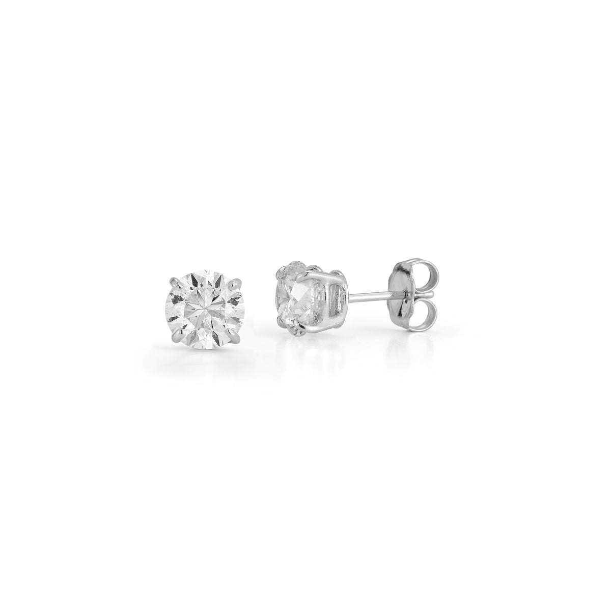 White Gold-1^Diamond Stud Earrings - DRD Diamond Solitaire Studs 2.40 Ct. Total Weight in White Gold. Four Prong Setting