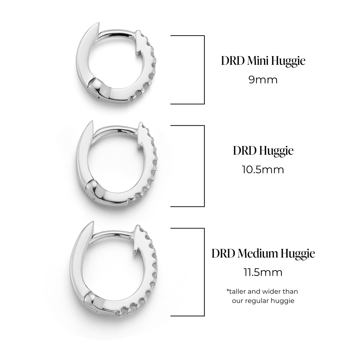 White Gold-4^Diamond Huggie Earrings: DRD Single Mini Huggie in White Gold