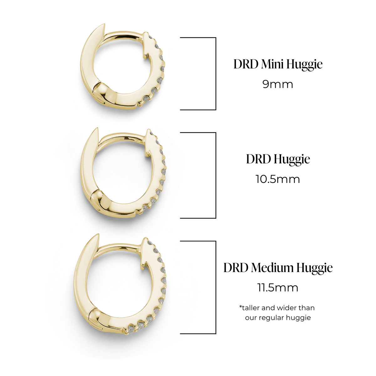 Yellow Gold-3^Diamond Huggie Earrings: DRD Huggies - Gold & Diamond Huggie Earrings in Yellow Gold
