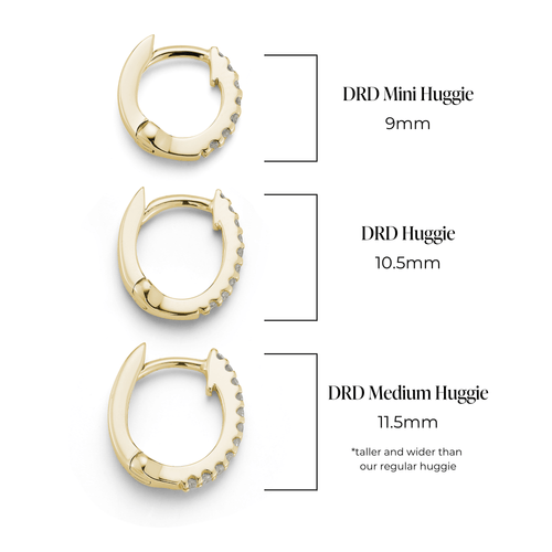 Yellow Gold-3^Diamond Huggie Earrings: DRD Single Huggie in Yellow Gold