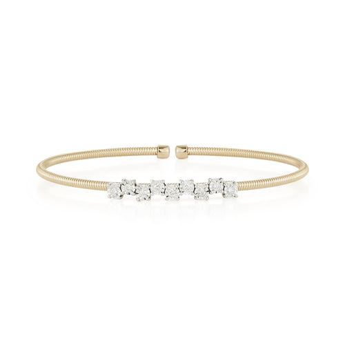 Yellow Gold-1^Diamond Cuff Bracelets: Ava Bea Zig Zag Flexi Cuff in Yellow Gold