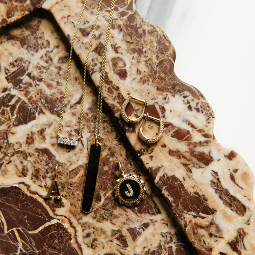 Yellow Gold-2^Designer Diamond Necklaces: Reese Brooklyn Scalloped Initial Charm in Yellow Gold