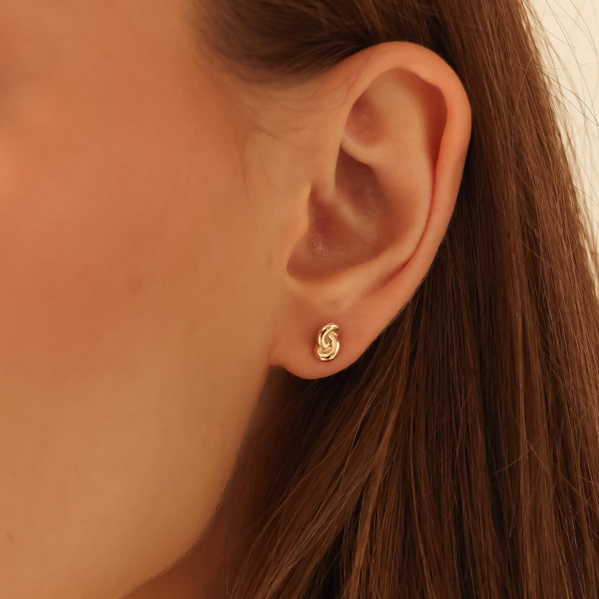 Yellow Gold-4^Designer Stud Earrings: Nana Bernice Mini Gold Knot Studs in Yellow Gold