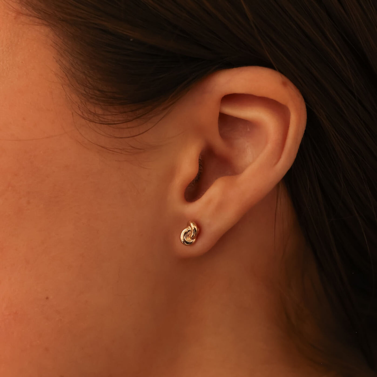 White Gold-2^Designer Stud Earrings: Nana Bernice Mini Gold Knot Studs in White Gold