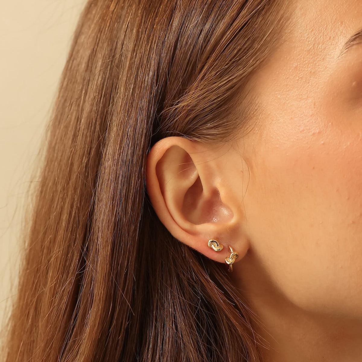 White Gold-3^Designer Stud Earrings: Nana Bernice Mini Gold Knot Studs in White Gold