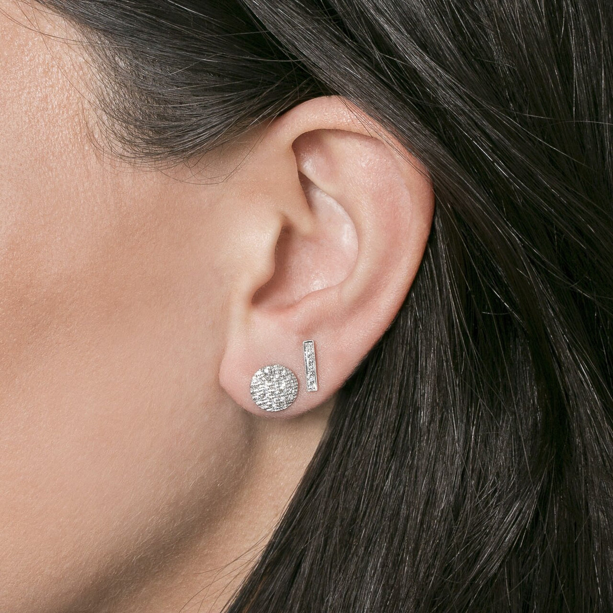 White Gold-2^Designer Stud Earrings: Lauren Joy Medium Disc Studs in White Gold