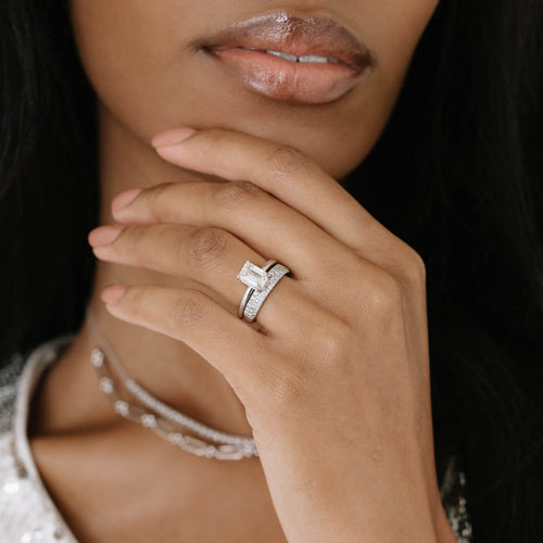 White Gold-2^Diamond Stacking Rings: Sylvie Rose Large Pavé Ring in White Gold