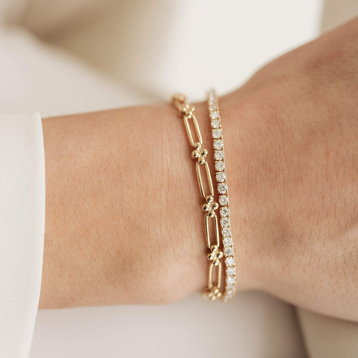 Yellow Gold^5-Gold Designer Bracelets: Poppy Rae Pebbled Link Bracelet in Yellow Gold