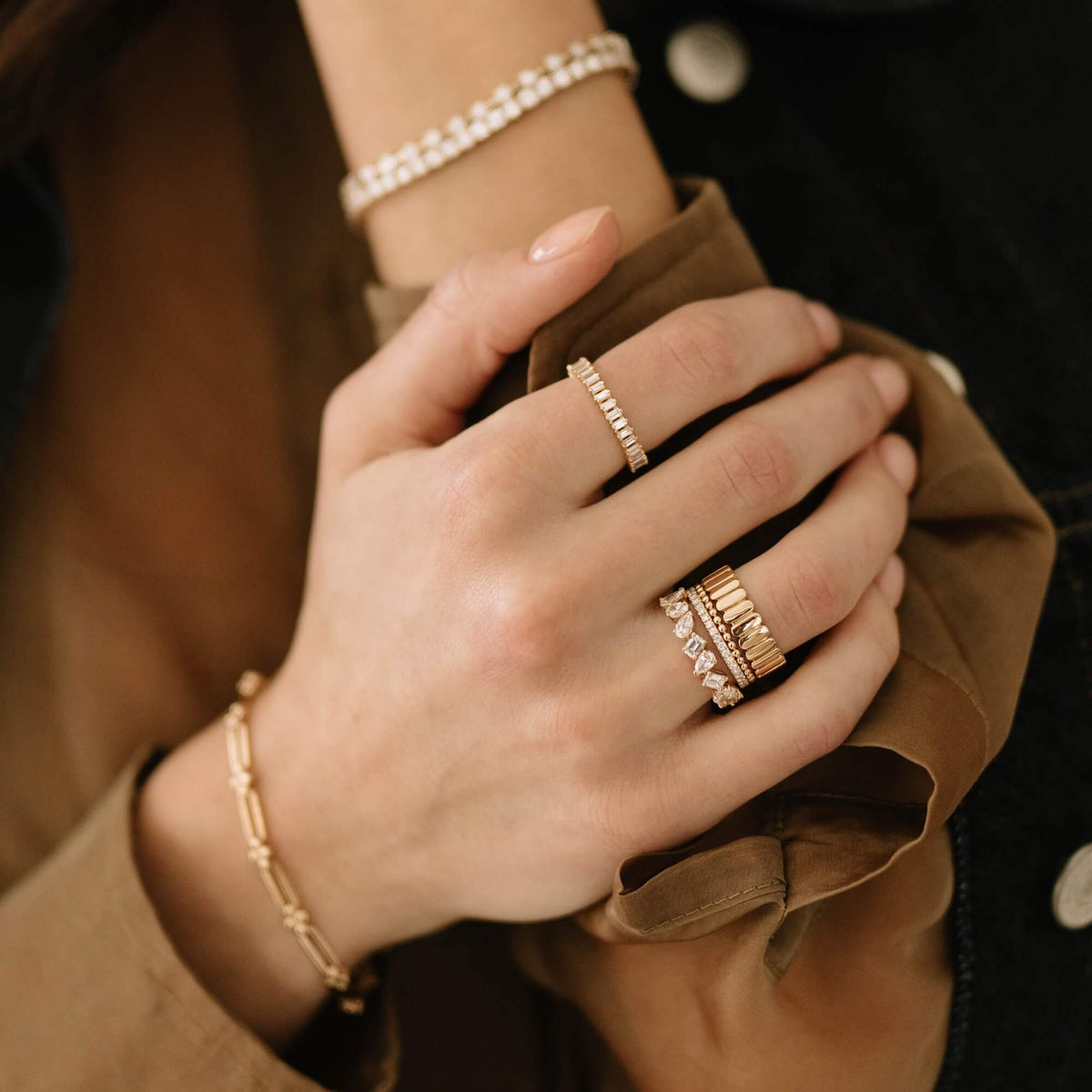 Yellow Gold-3^Diamond Eternity Rings: Sadie Pearl Vertical Baguette Eternity Ring in Yellow Gold