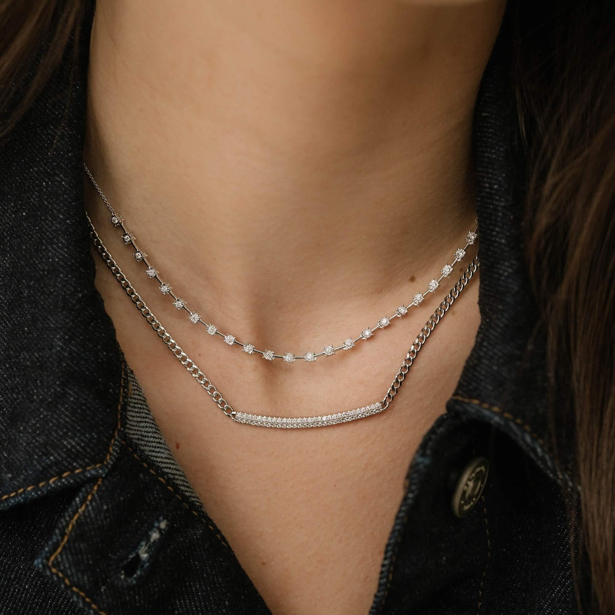 White Gold-3^Diamond Tennis Necklaces: Ava Bea Tennis Interval Necklace in White Gold