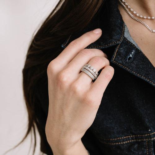 White Gold-3^Diamond Stacking Rings: Sylvie Rose Large Pavé Ring in White Gold