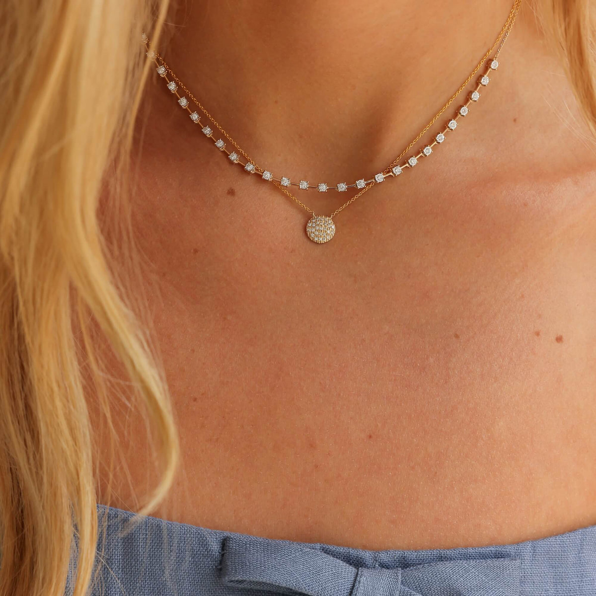 Yellow Gold-5^Diamond Tennis Necklaces: Ava Bea Tennis Interval Necklace in Yellow Gold