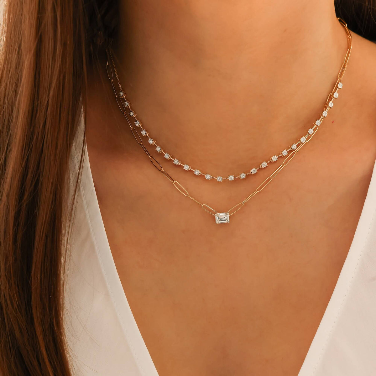 Yellow Gold-4^Diamond Tennis Necklaces: Ava Bea Tennis Interval Necklace in Yellow Gold