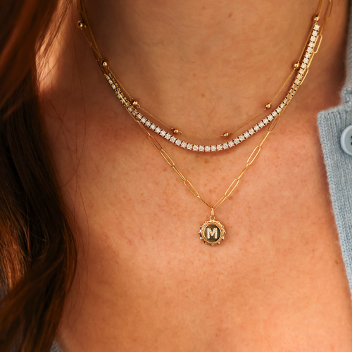 Yellow Gold-8^Diamond Station Necklaces: Poppy Rae Pebble Station Necklace in Yellow Gold