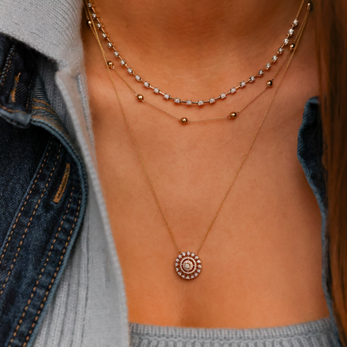 Rose Gold-5^Diamond Station Necklaces: Poppy Rae Pebble Station Necklace in Rose Gold