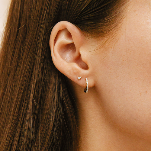 White Gold-3^Diamond Huggie Earrings: DRD Medium Huggies in White Gold