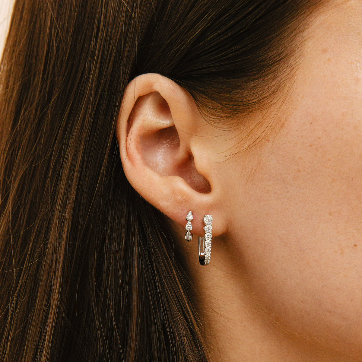 White Gold^6-Diamond Hoop Earrings: Ava Bea Graduating U Hoops in White Gold