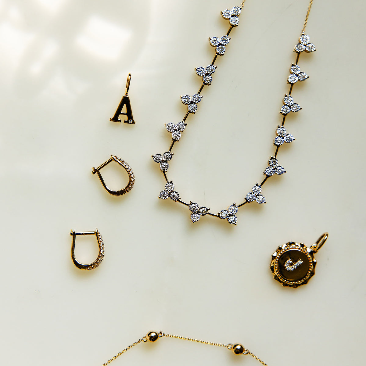 Yellow Gold-3^Designer Diamond Necklaces: DRD Gold Initial Charm in Yellow Gold