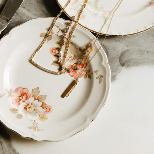 Yellow Gold-3^Diamond Bar Necklaces: Lulu Jack Vertical Bar and Diamond Bezel Link Necklace in Yellow Gold