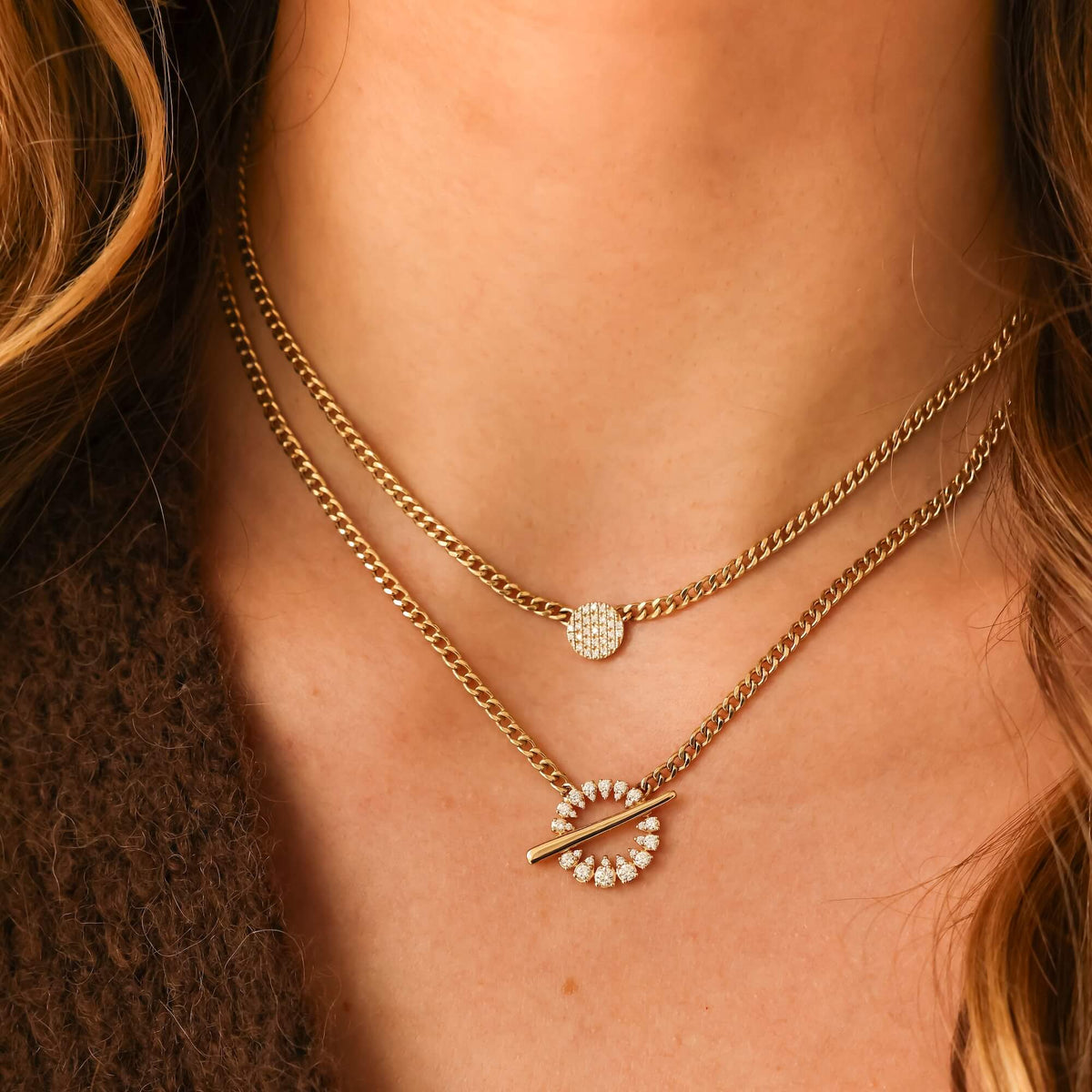 Yellow Gold-3^Diamond Bar Necklaces: Lauren Joy Cuban Chain Necklace in Yellow Gold