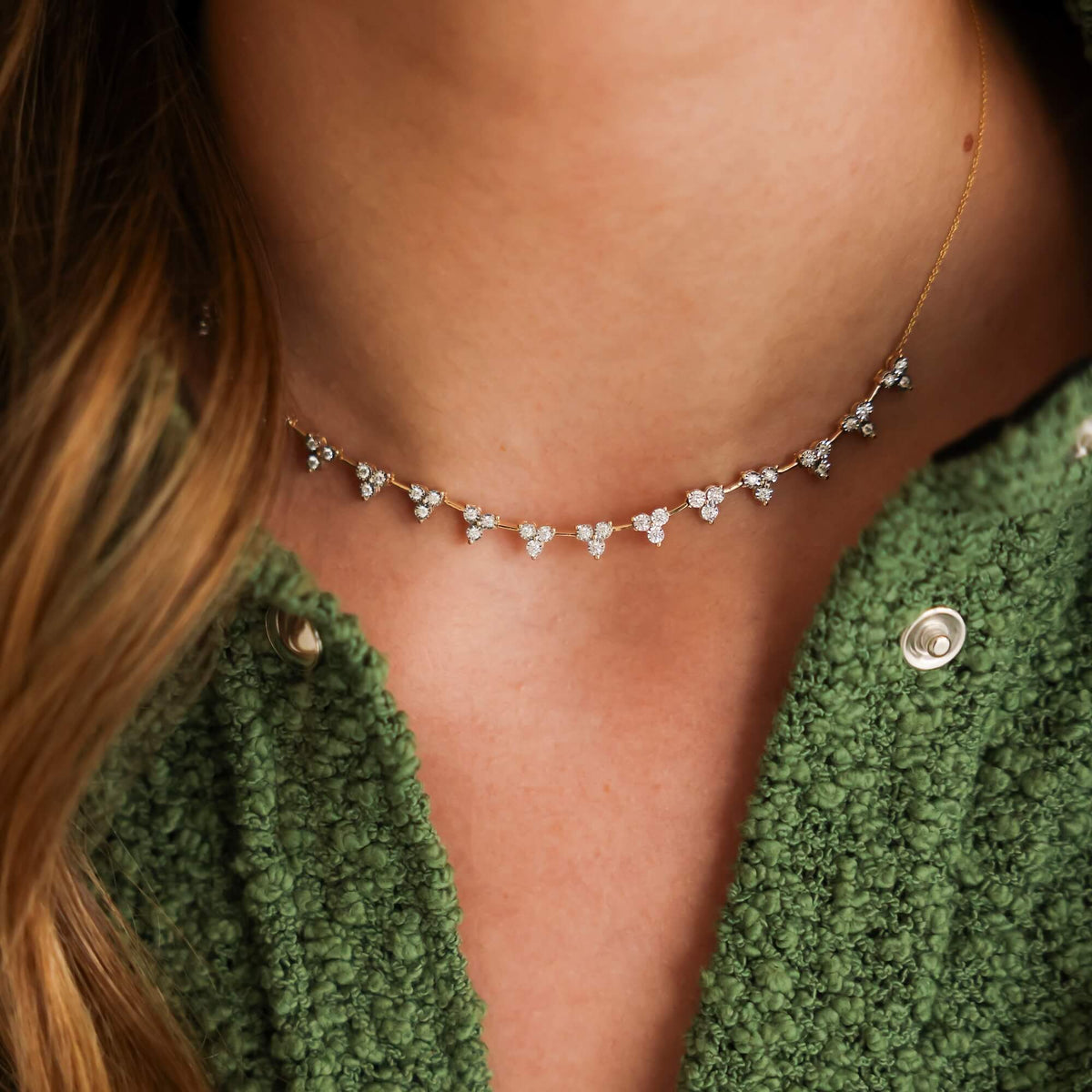 Yellow Gold^4-Diamond Tennis Necklaces: Ava Bea Interval Trio Tennis Necklace in Yellow Gold