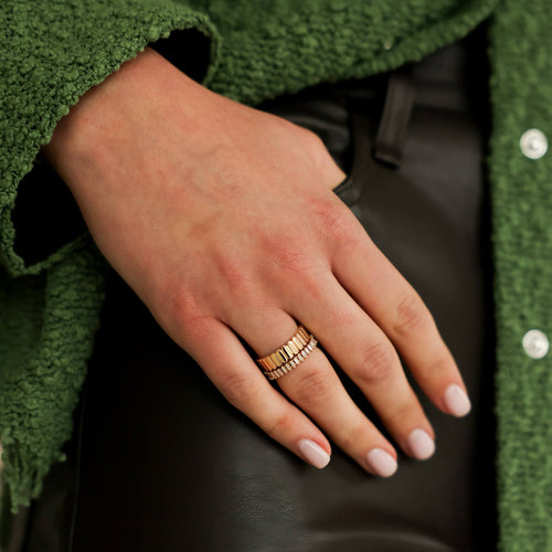 Yellow Gold^8-Gold Bands: Melody Eden Vertical Gold Bar Ring in Yellow Gold