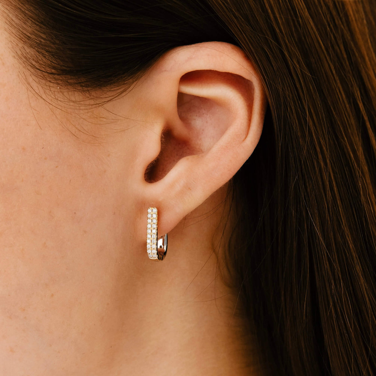 White Gold+Yellow Gold-3^Diamond Hoop Earrings: DRD Reversible U Hoops in White Gold+Yellow Gold