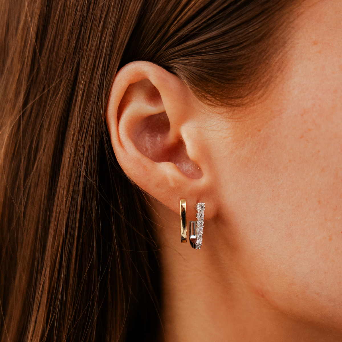 White Gold^5-Diamond Hoop Earrings: Ava Bea Graduating U Hoops in White Gold