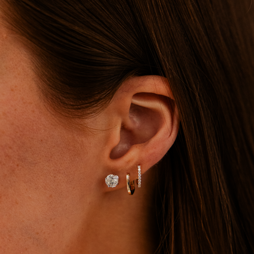 Yellow Gold-6^Diamond Huggie Earrings: DRD Single Huggie in Yellow Gold